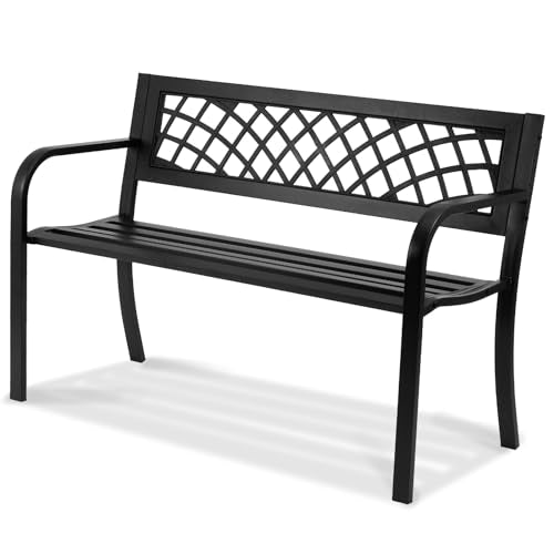 VEVOR Outdoor Metal Garden Bench with Backrest and Armrests, 46 Inches, 480 lbs Capacity N358