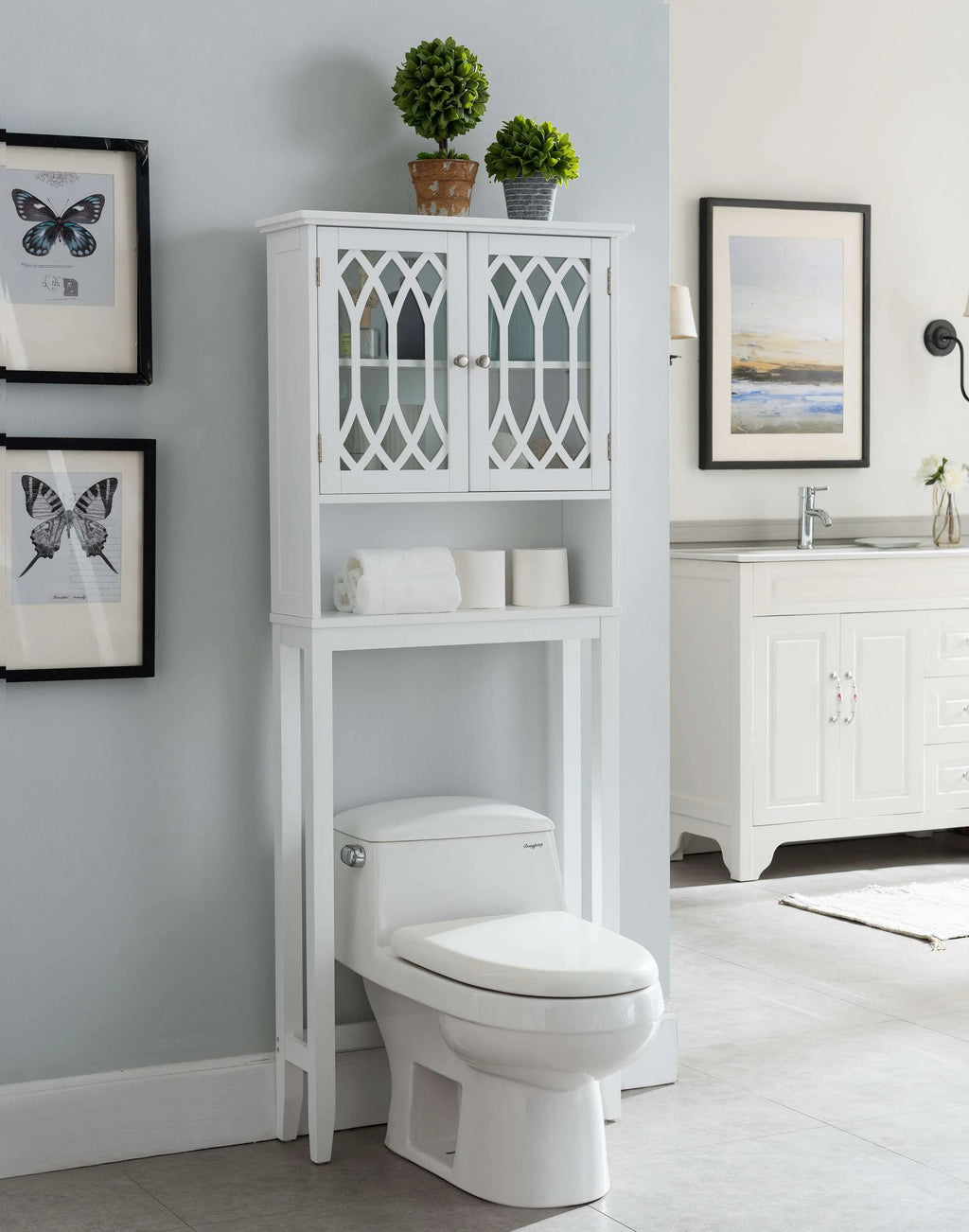 Kings Brand Furniture Over the Toilet Bathroom Storage Cabinet Space Saver, White