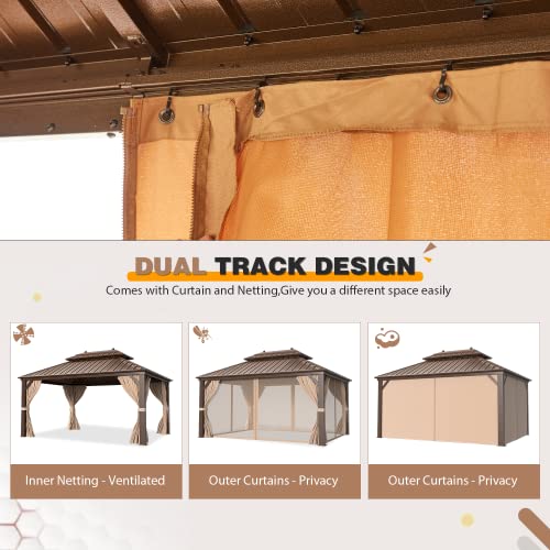 EROMMY 10' x 12' Hardtop Gazebo with Aluminum Frame and Double Roof Q573