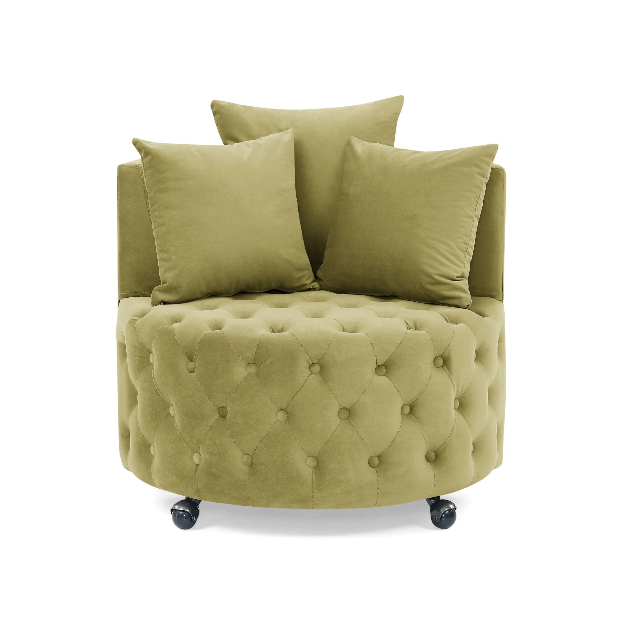 Buumin Velvet Upholstered Swivel Chair with 3 Pillows, Khaki Green Y892