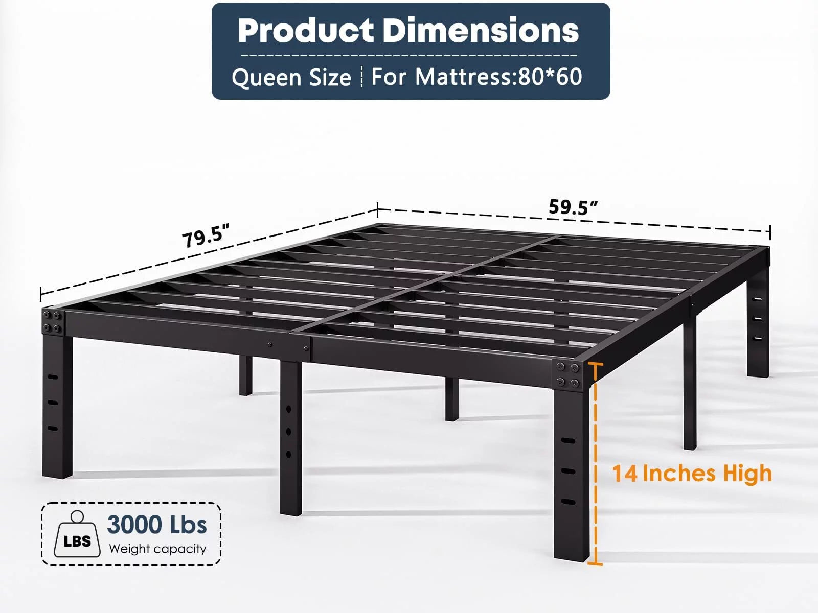 QFTIME 14" Queen Metal Bed Frame with Steel Slats T846345