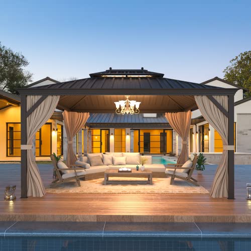 EROMMY 14'x20' Hardtop Gazebo Double Roof Galvanized Steel Outdoor Pavilion G3084