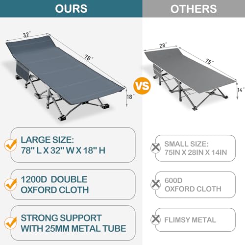 NAIZEA Folding Camping Cot for Adults, Adjustable Reclining Chair N72576