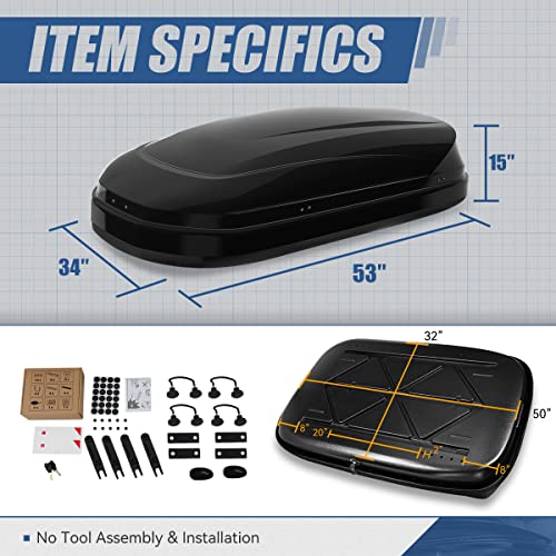 Auto Dynasty Hard Shell Roof Top Car Storage Cargo Carrier, Glossy Black L344