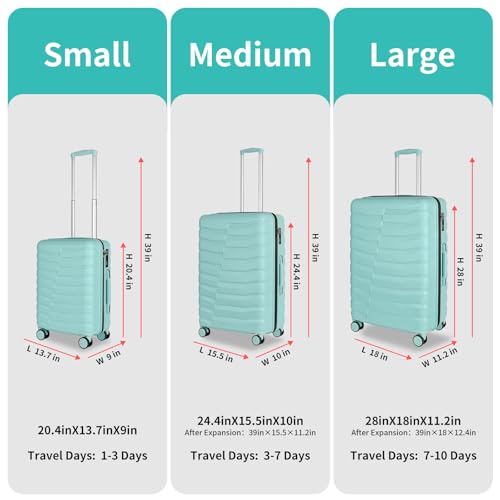 Lightweight 3-Piece Hardshell Luggage Set with Spinner Wheels & TSA Lock, Light Avocado Green B502471