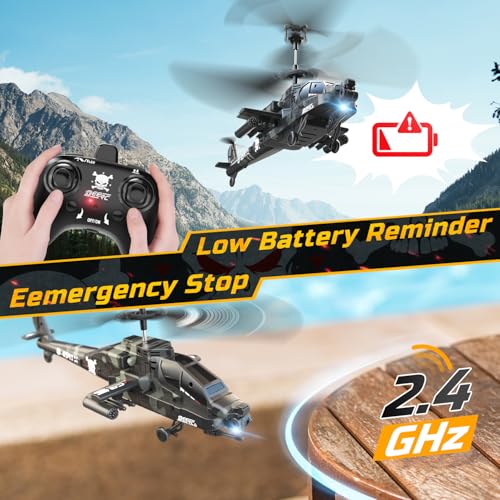 DEERC Apache RC Helicopter for Kids & Adults, Military Toy with LED Lights P49305