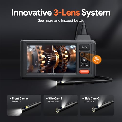 DEPSTECH 50ft Sewer Camera, 1080P HD Triple Lens Borescope with 5" IPS Screen F937