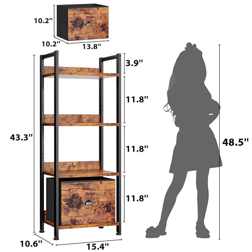 Furologee 5 Tier Bookshelf with Drawer, Industrial Tall Narrow Bookcase, Black T883828