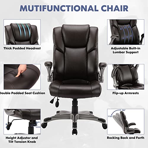 COLAMY Executive Ergonomic Office Chair with Bonded Leather and Flip-up Armrests A775113