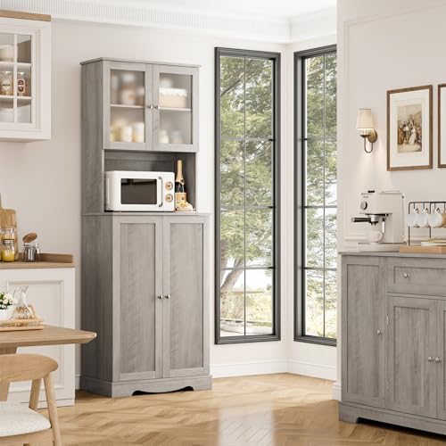 HOSTACK 71'' Tall Pantry Cabinet with Microwave Stand, White L896300