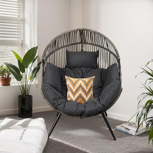 JAMFLY Egg Chair Wicker Outdoor Patio Lounger with Cushion, Beige O9160