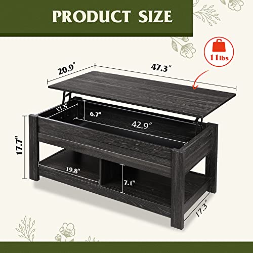 WLIVE Lift Top Coffee Table with Storage Shelf, Rustic Brown Z11463