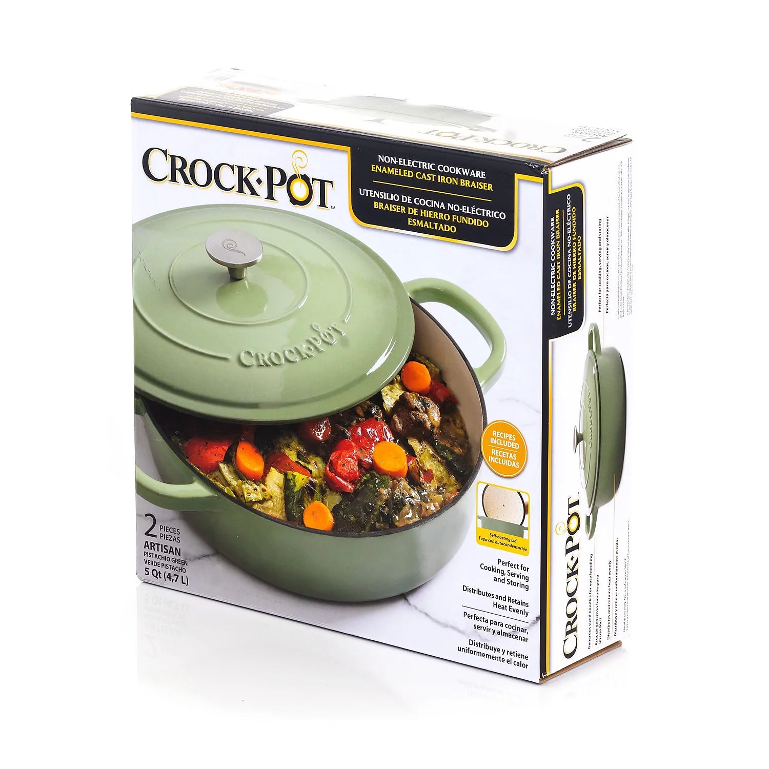 Crock Pot Artisan 5 Quart Enameled Cast Iron Braiser Pan with Lid, Pistachio Green T9166