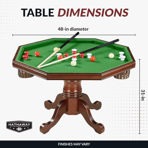 Hathaway Kingston 3 in 1 Octagon Poker, Dining & Bumper Pool Table, Walnut E1037