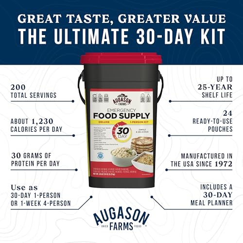 AUGASON FARMS Emergency Food Supply Bucket, 307 Servings, Dehydrated Meal Kit B305