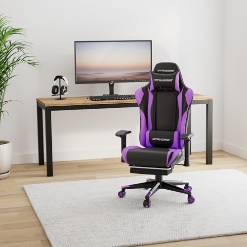 GTRACING Gaming Chair with Footrest, Ergonomic Reclining, Blue C551