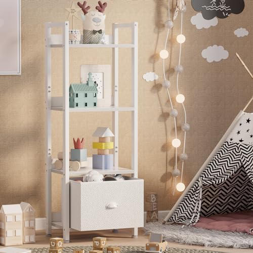 Furologee 5 Tier Bookshelf with Drawer, Industrial Tall Narrow Bookcase, Black T883828