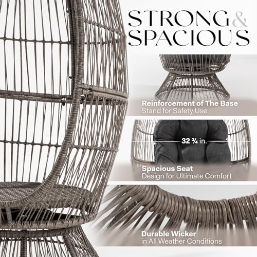 Bme Heavy Duty Wicker Egg Chair for Indoor & Outdoor, Black Base N148
