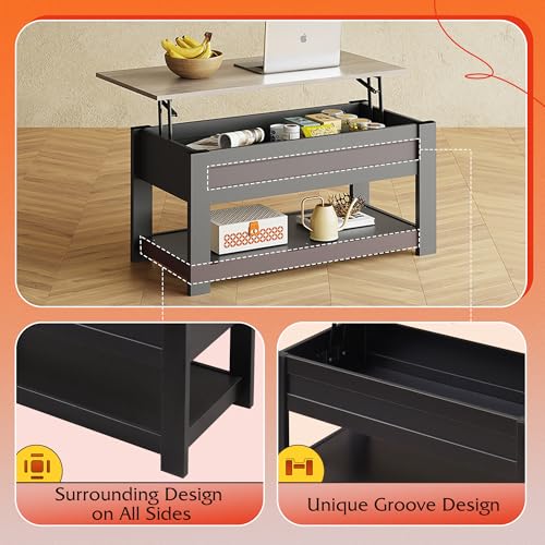 WLIVE Lift Top Coffee Table with Storage Shelf, Rustic Brown Z11463