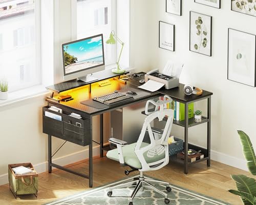 ODK 48 Inch L Shaped Gaming Desk with USB Charging Ports and LED Lights S136