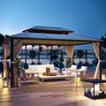 YOLENY 10'x13' Hardtop Gazebo, Outdoor Polycarbonate Double Roof Canopy, Aluminum Frame Permanent Pavilion with Curtains and Netting, Sunshade for Garden, Lawns, Patio
