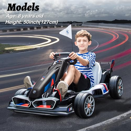 FORESEE 36V BMW Licensed Kids Electric Go Kart, Battery Powered Ride On Toy with Adjustable Seat, Black F2952