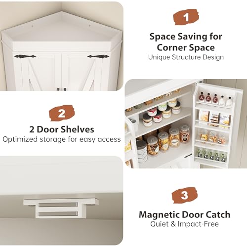 Corner Pantry Cabinet with 4 Doors and Shelves, White K361