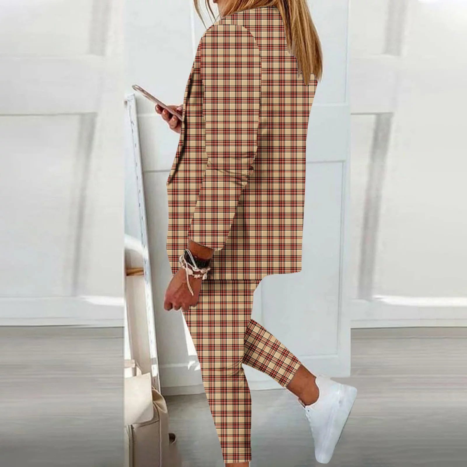 90s Women's Casual Long Sleeve Drawstring Suit Pants Set B465920