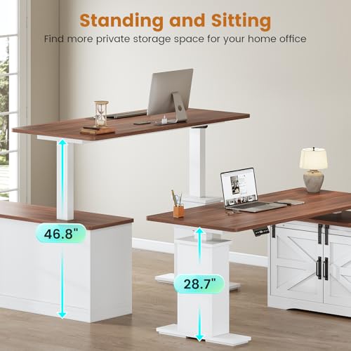 SEDETA Farmhouse L Shaped Standing Desk 55 inch with Drawers, Black E3650