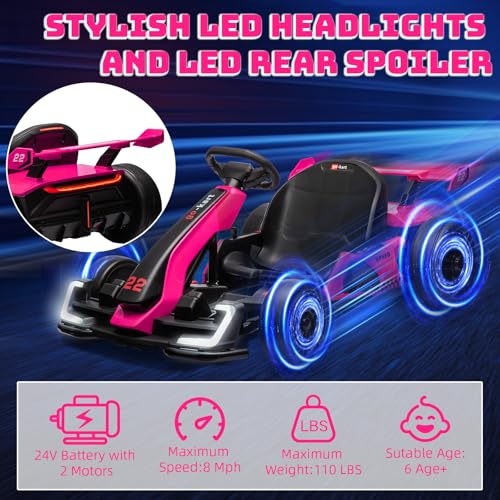 24V Kids Go Kart 300W Electric Drift Kart Car with Adjustable Seat, White X99654