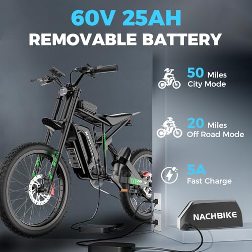 6000W Electric Dirt Bike for Adults, 60V 25Ah Removable Battery, Full Suspension U76650
