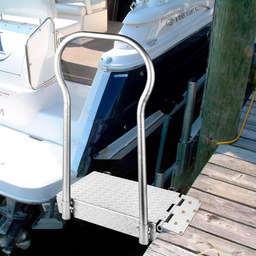 Folding Boat Boarding Platform with Handrail 500LBs Non-Slip Steel Z8149