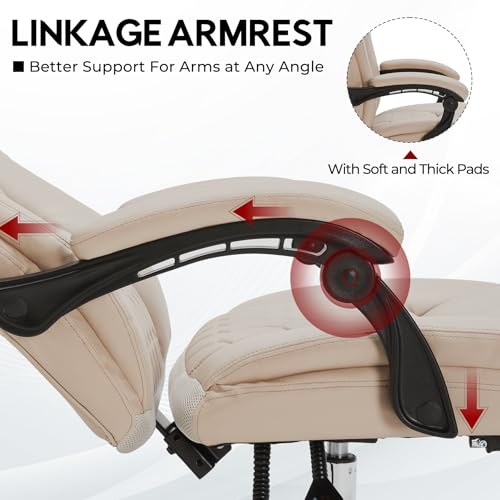 Reclining Executive Office Chair with Foot Rest for Heavy People, Khaki L77641