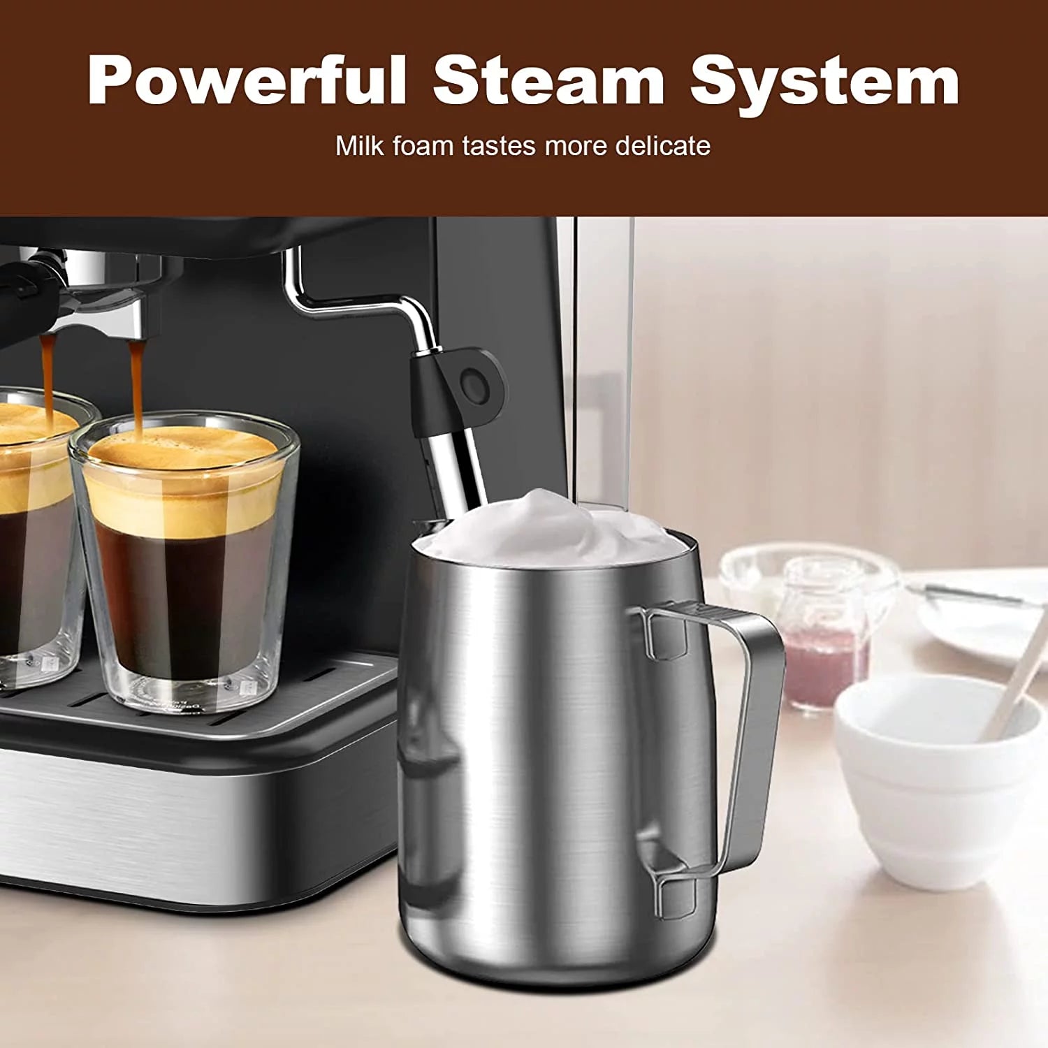 Geek Chef Espresso Machine 20 Bar with Milk Frother, Stainless Steel, Black X770