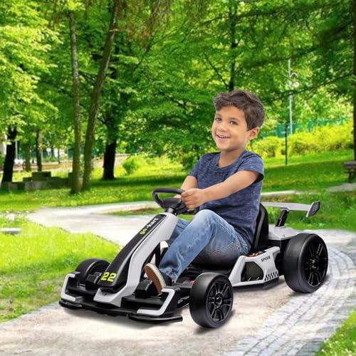 24V Kids Go Kart 300W Electric Drift Kart Car with Adjustable Seat, White X99654