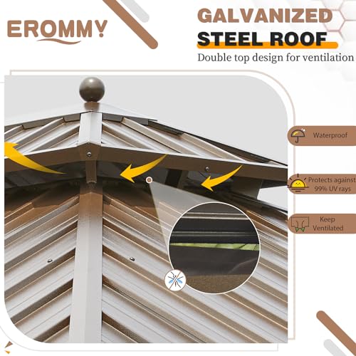 EROMMY 14'x20' Hardtop Gazebo Double Roof Galvanized Steel Outdoor Pavilion G3084