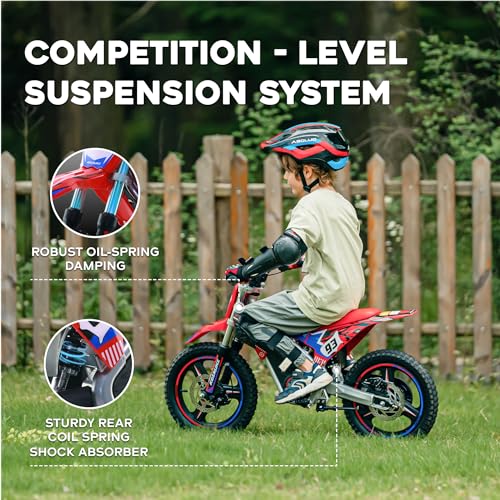 AIII Electric Dirt Bike for Kids 3-7, 12-Inch Off-Road Tires, Red X89100