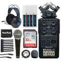 Zoom H6 All Black 6-Input /6-Track Portable Handy Recorder with Single Mic Capsule + Headphones + Dynamic Microphone + 32GB Memory Card + Batteries and Charger + Accesories