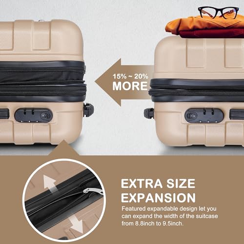 SUPER DEAL 21 Inch Carry On Luggage with Spinner Wheels, Expandable Hardside Suitcase, Black N556