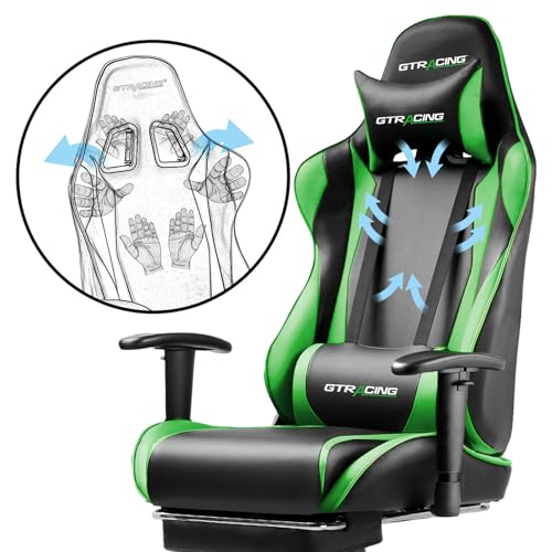 GTRACING Gaming Chair with Footrest, Ergonomic Reclining, Blue C551
