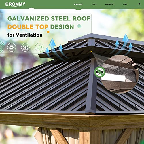 EROMMY 14'x20' Hardtop Gazebo Double Roof Galvanized Steel Outdoor Pavilion G3084