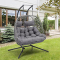 Double Egg Swing Chair with Stand, Rattan Wicker, UV Resistant Cushion, Metal Frame N439669