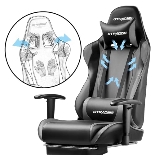 GTRACING Gaming Chair with Footrest, Ergonomic Reclining, Blue C551
