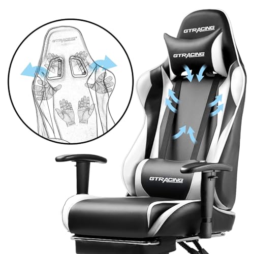 GTRACING Gaming Chair with Footrest, Ergonomic Reclining, Blue C551