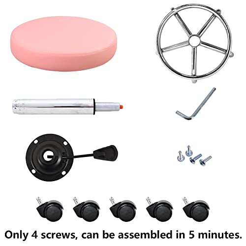 KKTONER PU Leather Round Rolling Stool with Foot Rest Swivel Height Adjustment (Pink) Q8561