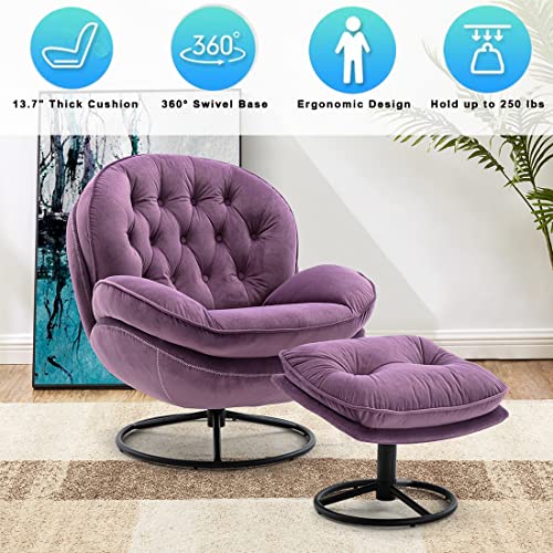 Baysitone Velvet Swivel Accent Chair with Ottoman Set, Modern Lounge Chair, Fruit Green Q36819