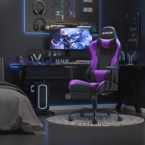 Homall Gaming Chair with Footrest and Massage Lumbar Support, Black T748