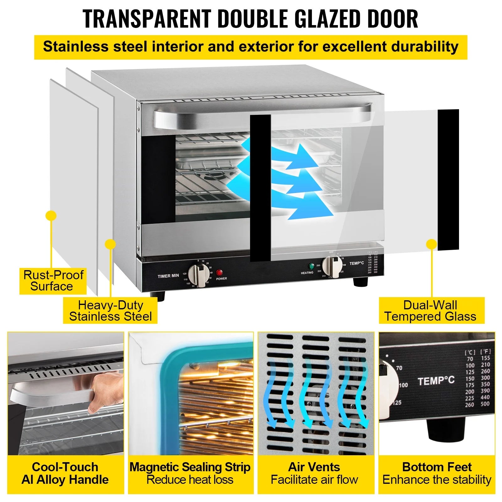 Commercial Convection Oven 21L Countertop Electric Baking Oven with Front Glass Door H6286