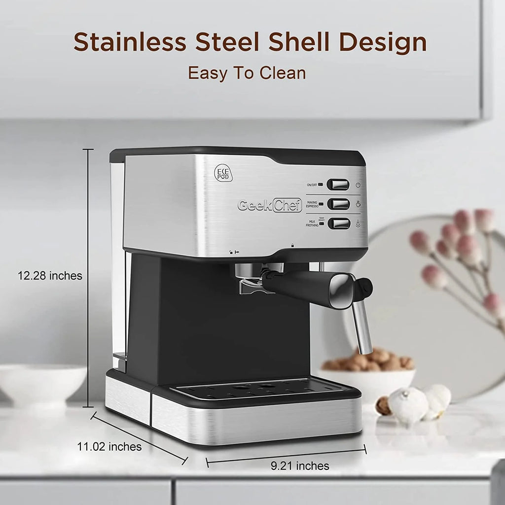 Geek Chef Espresso Machine 20 Bar with Milk Frother, Stainless Steel, Black X770
