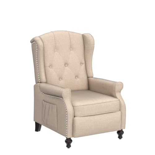 Wingback Recliner Chair with Massage and Heat, Tufted Fabric, Wooden Legs D91574